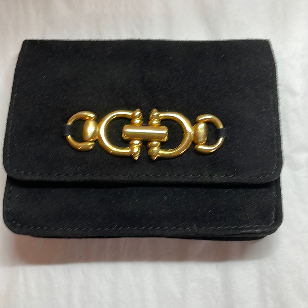 Black Suede Wallet Zipper Back Pocket